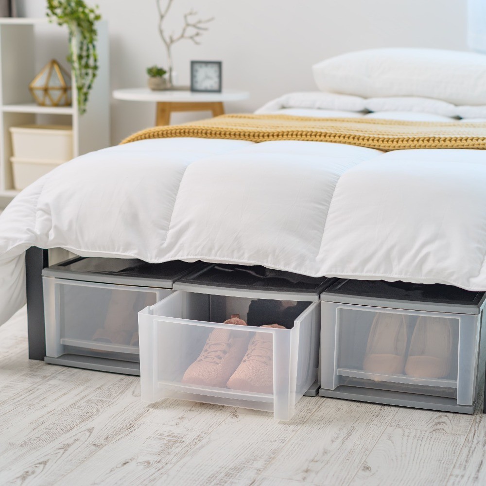 Medium Plastic Storage Drawers, Stackable Modular Under Bed Organizer Bins, Gray