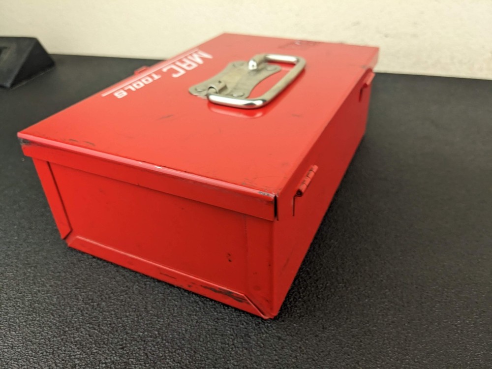 #bn739 Vintage Mac Tools Red Metal ToolBox Hinged Lid Rectangular