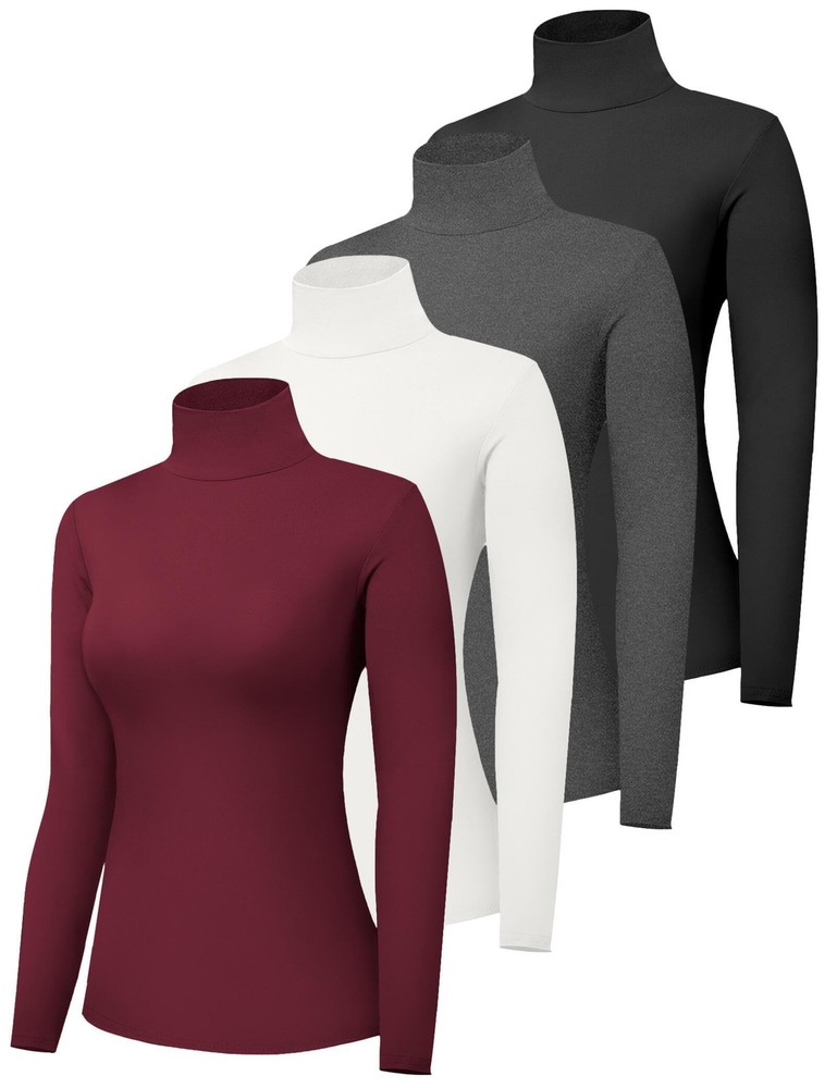 4 Pack Women’s Long Sleeve Turtleneck Shirts Basic Soft Slim Fit Turtle Neck ...
