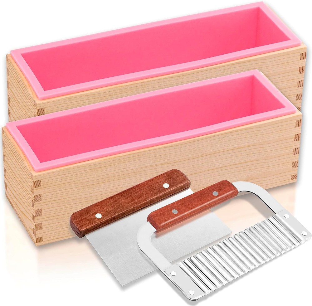 2 pcs Rectangular Soap Molds Kit with Cutters - 42oz Flexible Silicone Loaf Soap