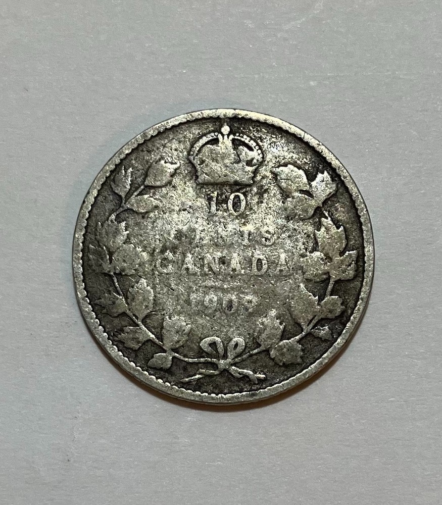 1909 Canada Silver 10 Cents - Victorian Leaves