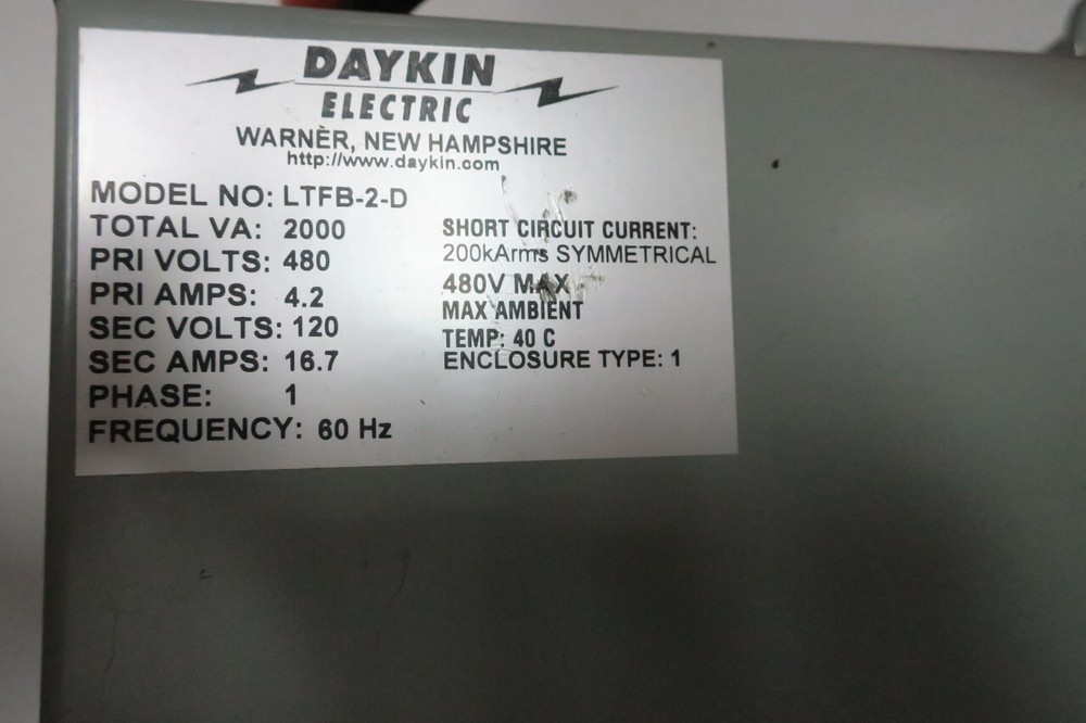 Daykin LTFB-2-D Transformer 2000va 480v-ac 120v-ac