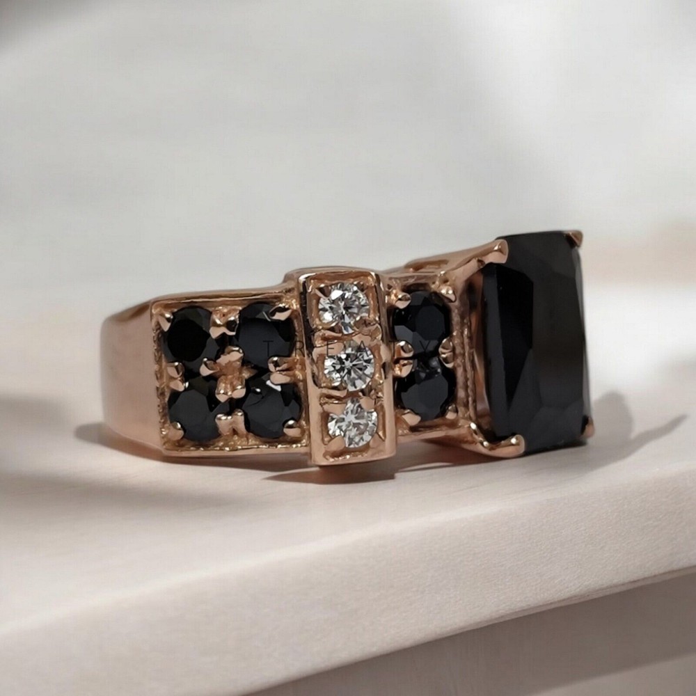 Black Onyx Emerald Cut With 14K Solid Yellow Gold Ring For Men's #722