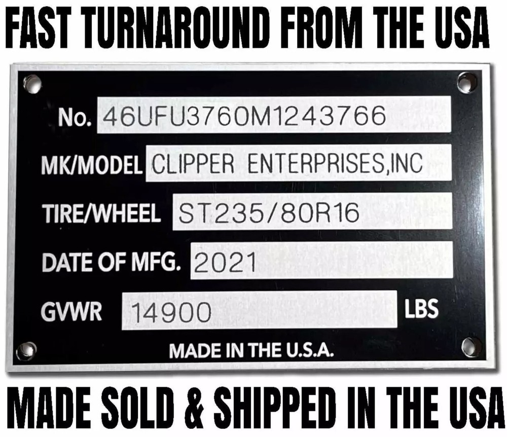 ENGRAVED 5 LINE TRAILER ID DATA PLATE NUMBER DATA TAG NAMEPLATE