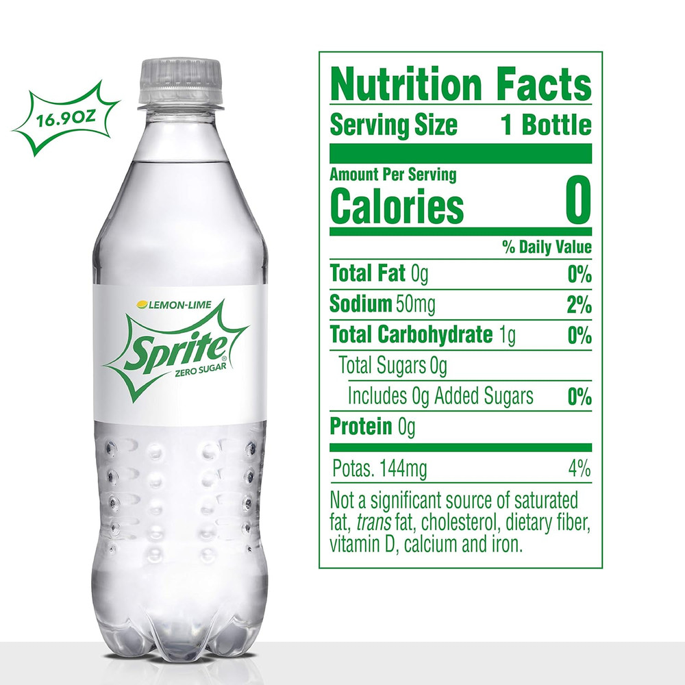 Sprite Zero Sugar Lemon Lime Diet Soda Pop Soft Drinks, 16.9 Fl Oz, 12 Pack