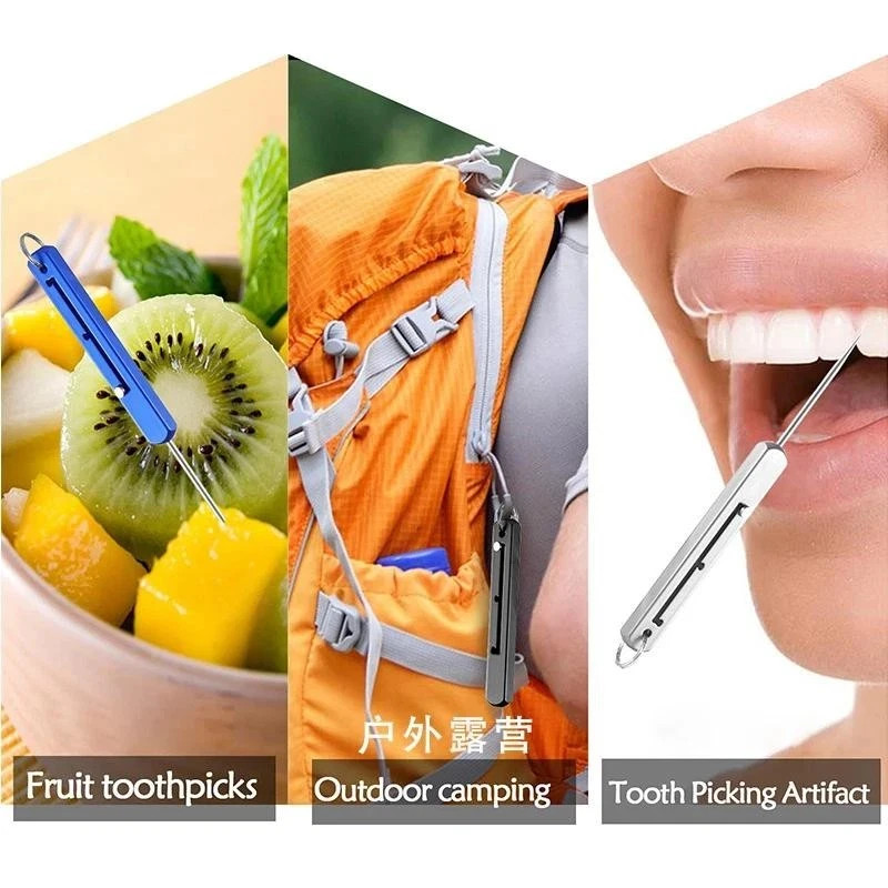 1 pcs Titanium Edc Retractable Toothpick with Spring Push Design **