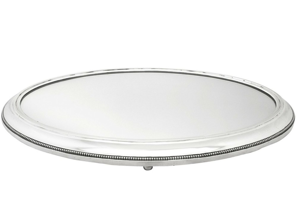 Antique German Silver Mirrored Plateau, Circa 1900 Width 35cm