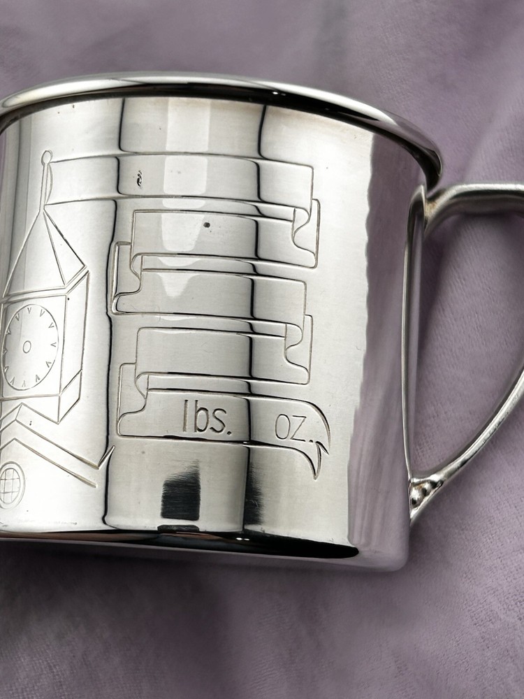 Oneida Ltd Baby Birth Records Engravable Silverplate Sipper Cup & Display Box