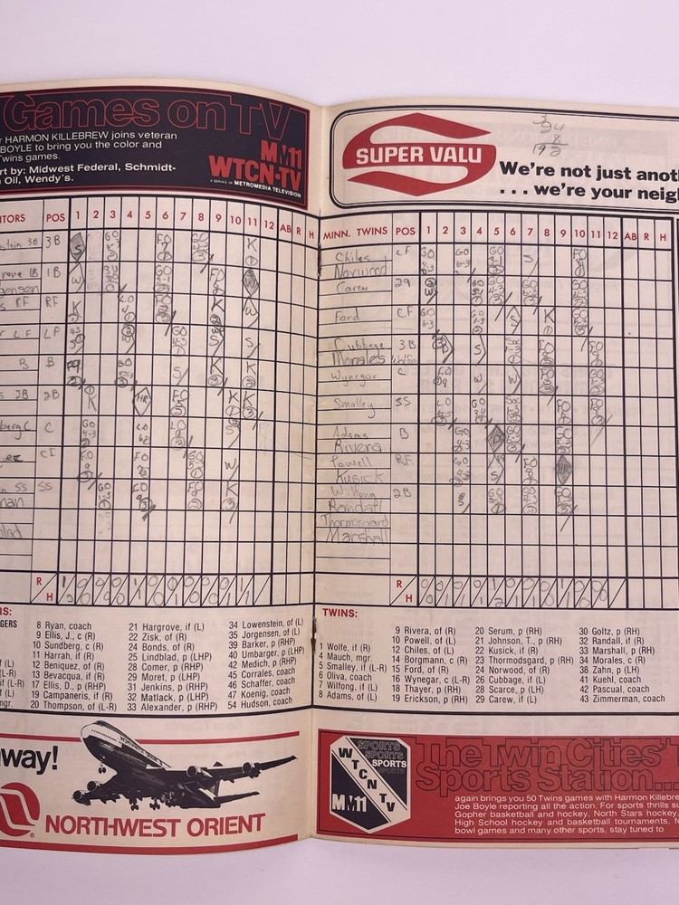 1978 Minnesota Twins Baseball Official Program & Scorecard Vs.