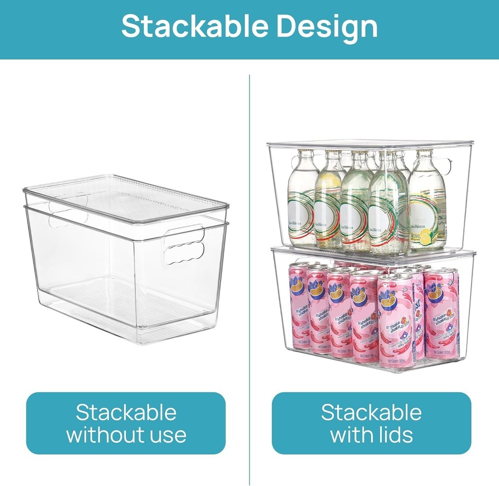4-Pack XL Clear Stackable Storage Bins with Lids - Perfect for Pantry & Kitchen