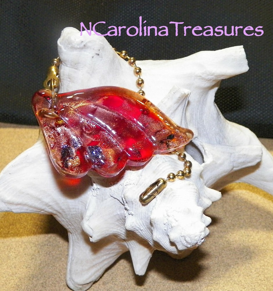 ANGEL WINGS RED COPPER FLAKE MURANO ART GLASS CEILING FAN PULL PULLS LARGE PAIR