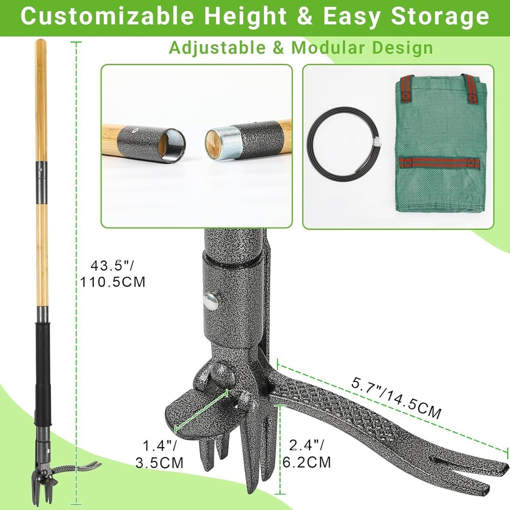Complete Weeding Kit: Heavy-Duty Bamboo Puller & 16-Gallon Leaf Collection Bag