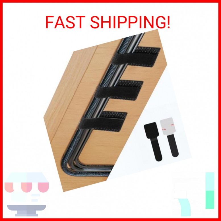 Abnii 50 PCS Hook and Loop Cable Ties, Under Desk Cable Management, Self Adhesiv