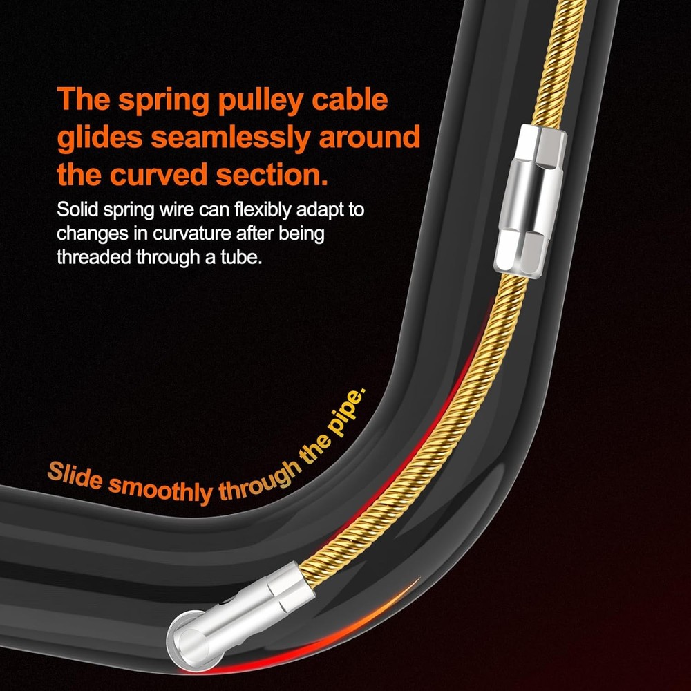 Fish Tape 33ft Wire Puller Running Electrical Wire Cable Pulley Head Spring, Hea