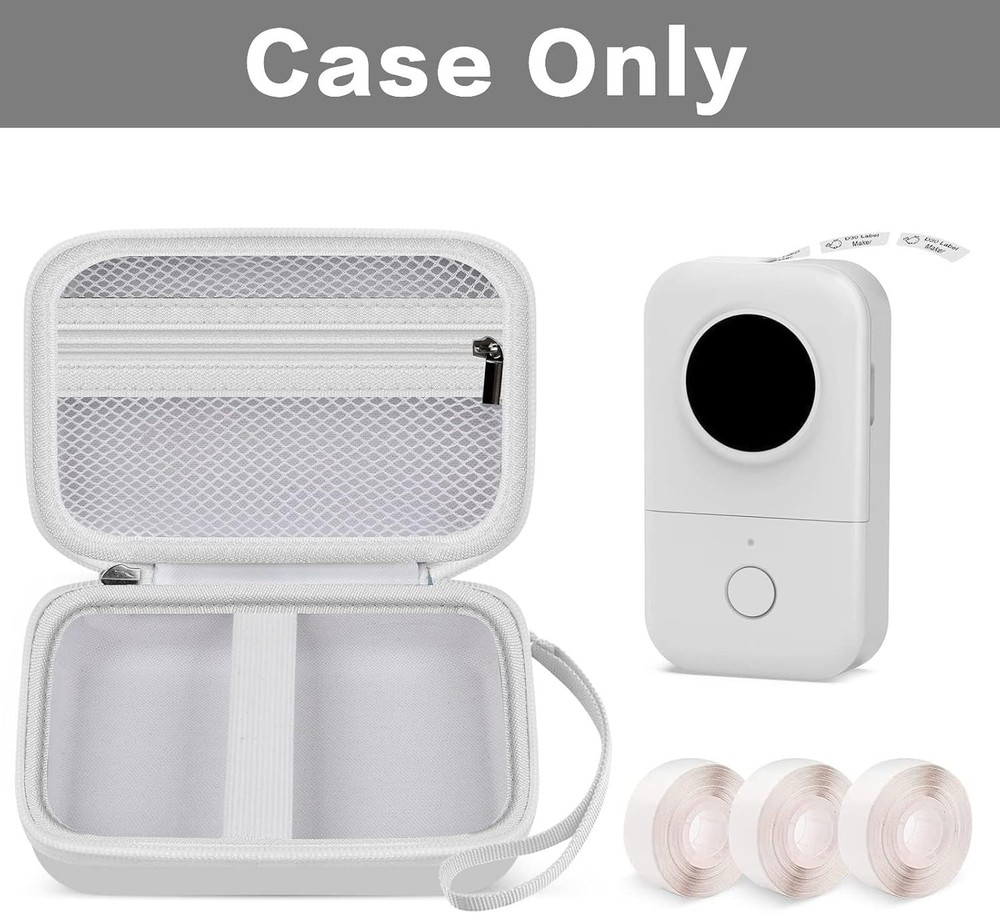 Compact Faux Leather Storage Case for Mini Label Printers with Elastic Holders