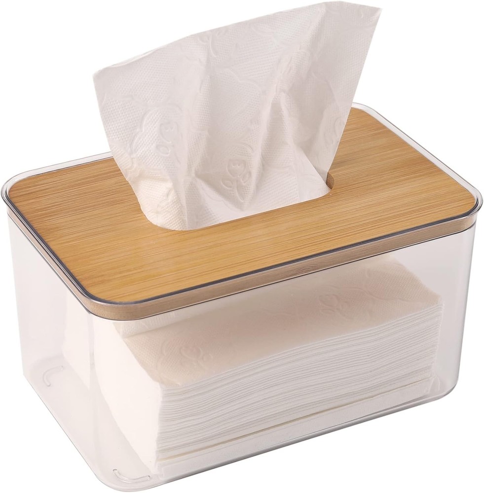 Acrylic Tissue Box Dispenser for Bathroom Kitchen Modern Clear Square