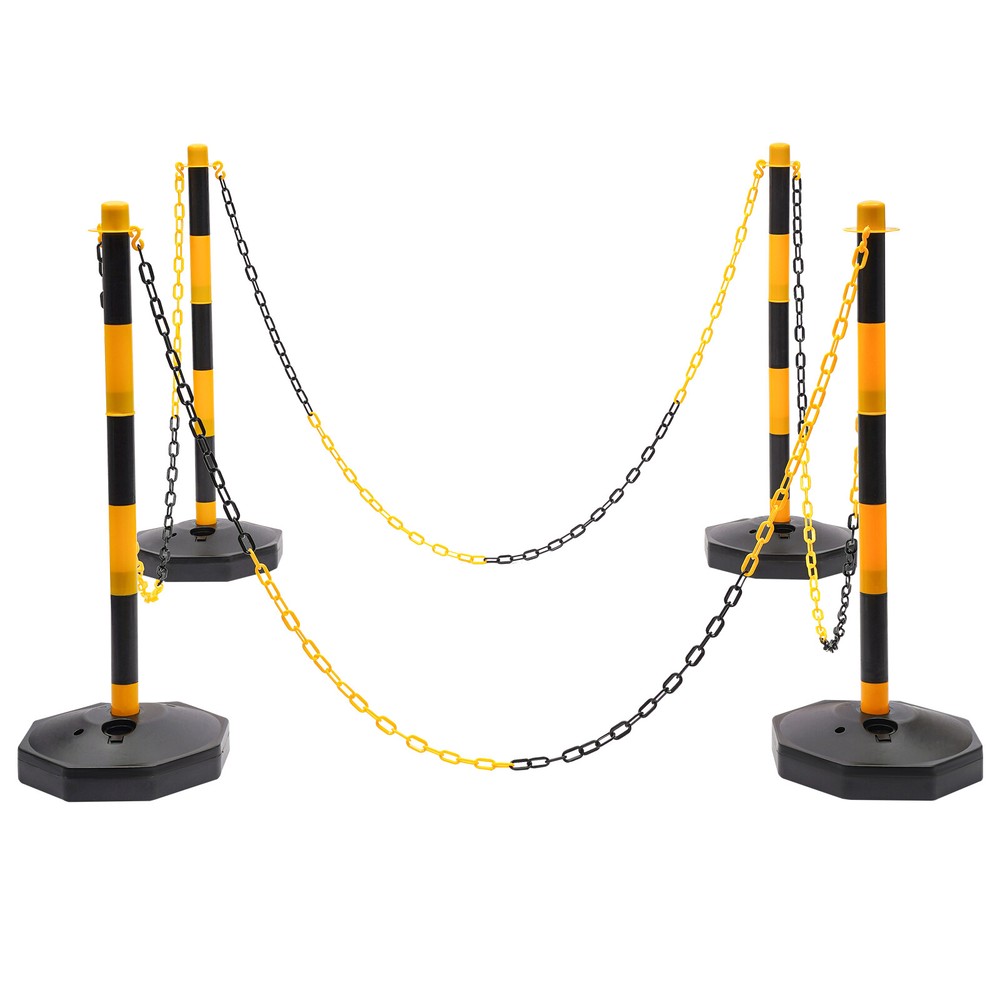 6 Pack Portable Parking Pole Traffic Cones Adjustable Delineator Post W/ Chains