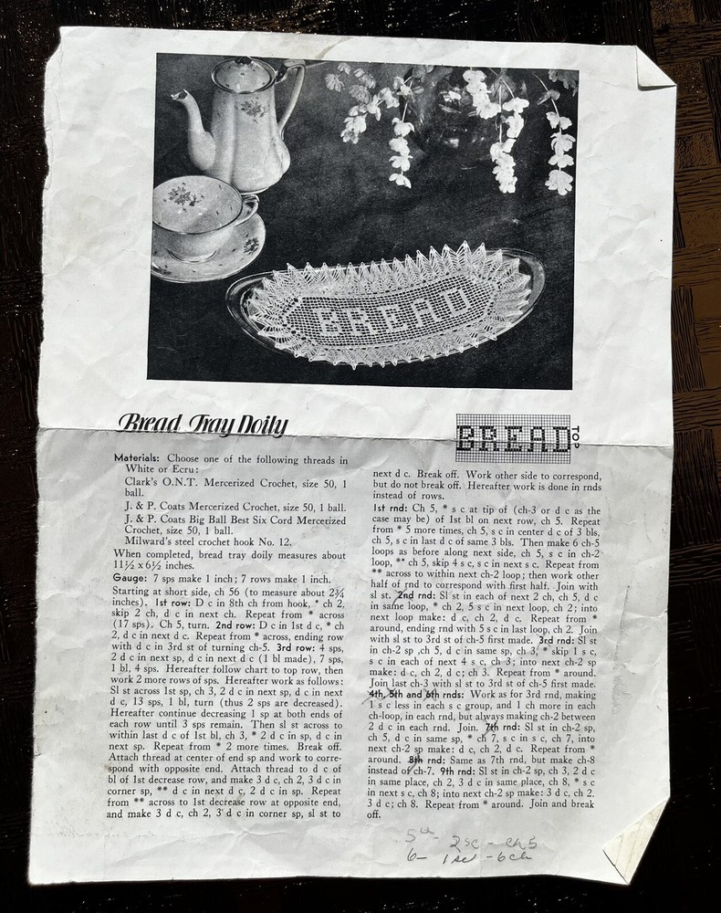 Clark’s Petal Console And Bread Plate Used CROCHET PATTERN