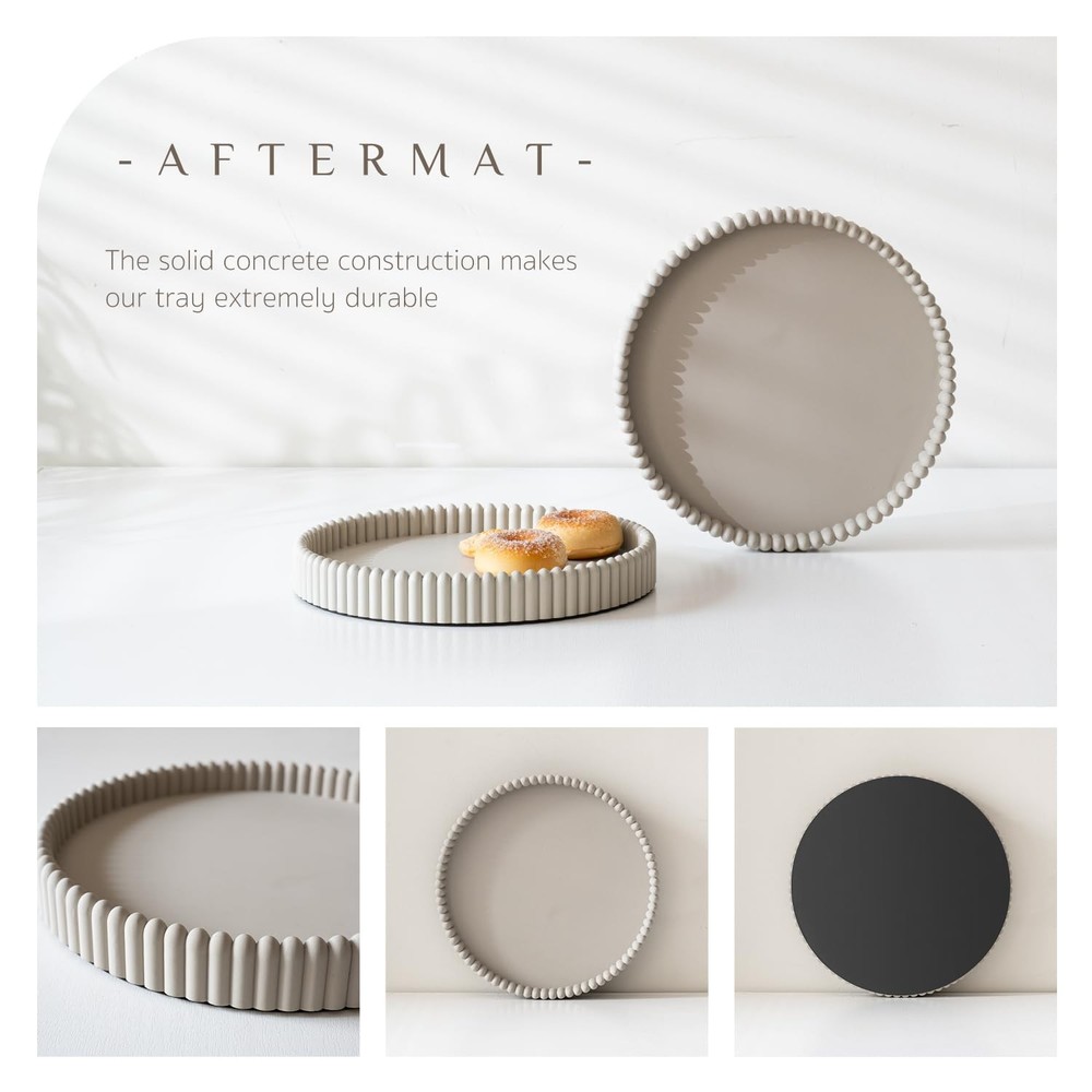 Coffee Table Tray, Home Decor Round Tray, Concrete Gray Coffee Table Decor Tr...