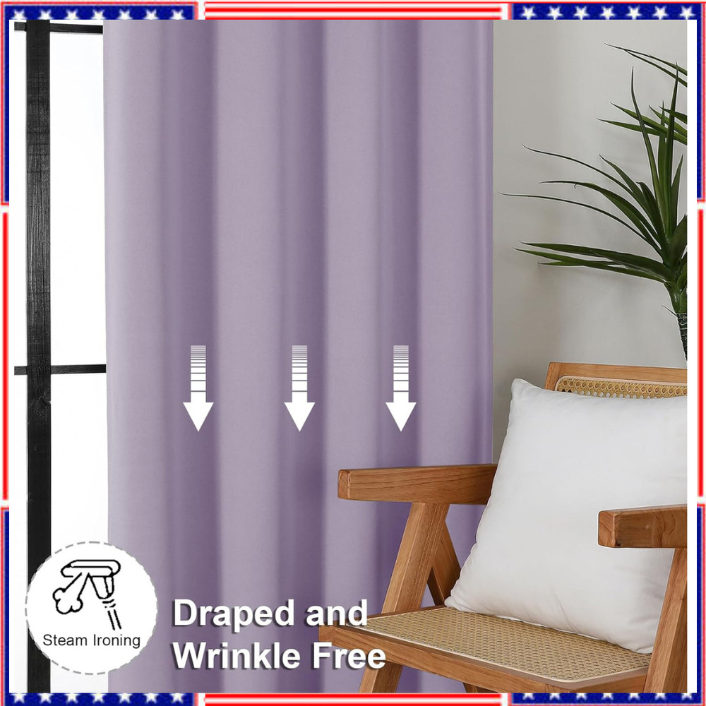 Light Purple Blackout Curtains for Kitchen 36 Inch Length 2 Panels Set, Solid Th