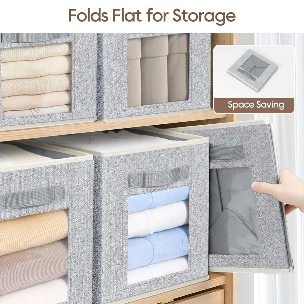 Foldable Storage Cubes - Square Organizer with Window, Decorative Baskets for...