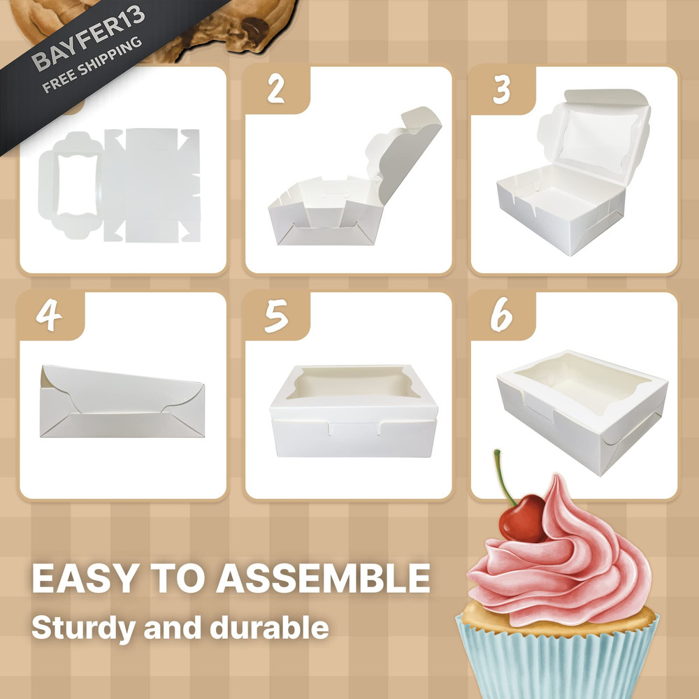 Bubbley White Paper Bakery Boxes - 25-Pack Pastry with 25 Pack,