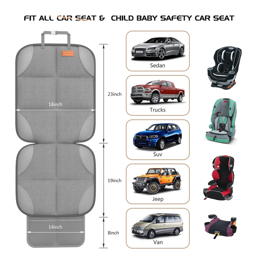 Smart ELF2 Pack Car Seat Protector-600D Fabric Waterproof 2PS, Light Grey
