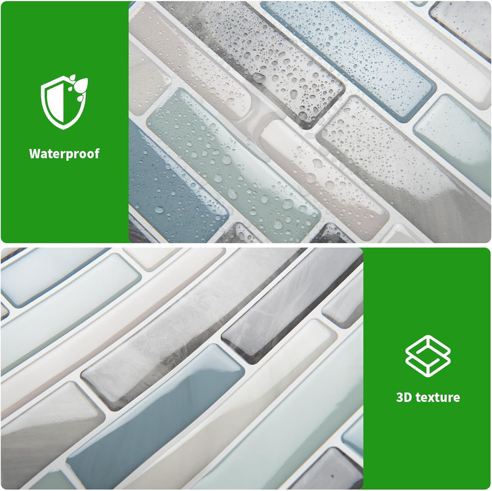 Self-Adhesive Kitchen Backsplash, Marble Look Decorative Tiles (10 Tiles)