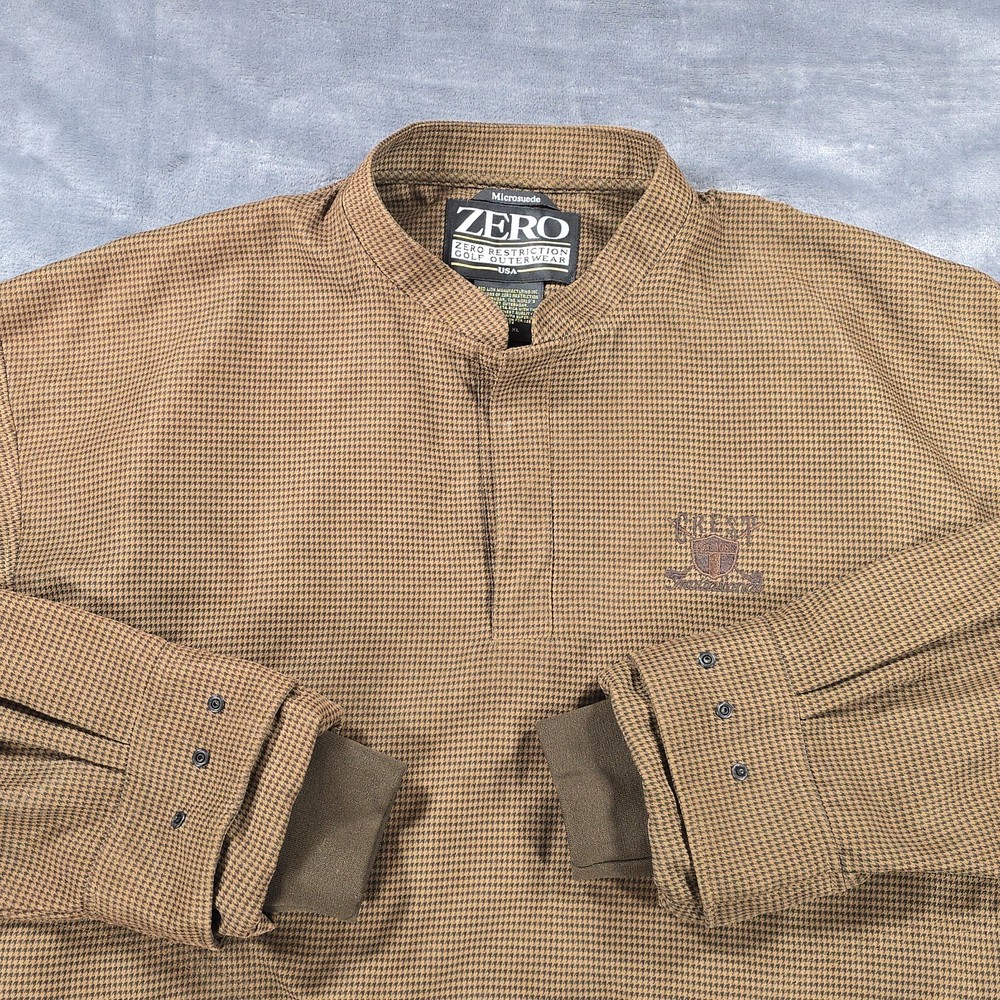 Zero Restriction Windshirt Mens XL Brown Houndstooth Microsuede Golf Performance