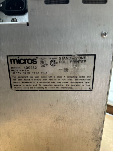 Micros POS Remote Stand Alone Roll Printer model 400282