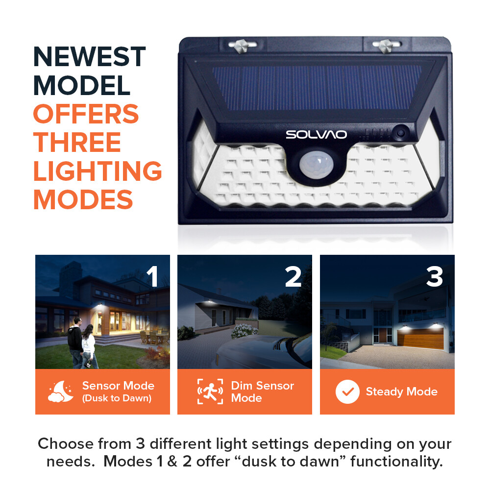 SOLVAO Solar Motion Sensor Lights (2 Pack) - Bright Outdoor Security Lighting
