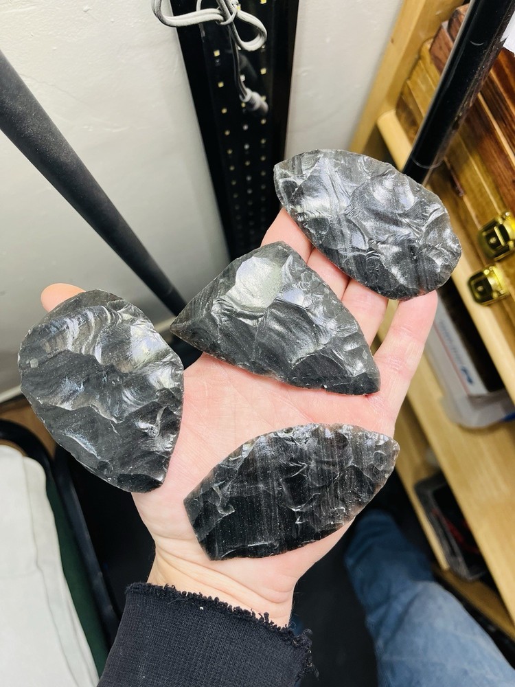 47” 13pc Flintknapping Percussion Preform Material. Utah Black Obsidian. 3” 1/2