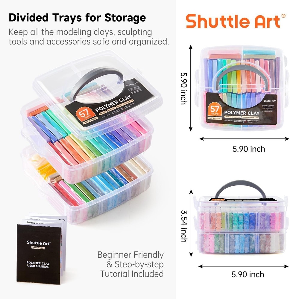 Versatile Polymer Clay Kit: 57 Colors, 19 Tools - Perfect for Creative Minds