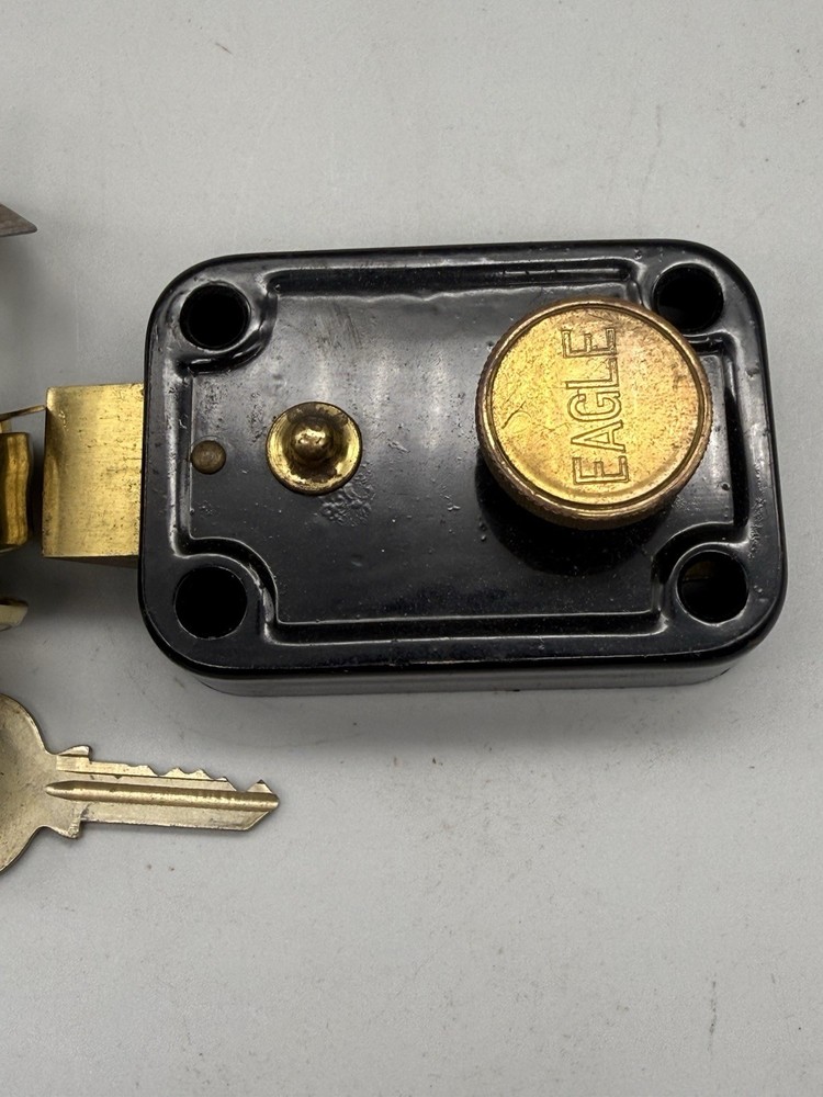 Vintage Salvage EAGLE Brass Deadbolt Lock & Cylinder Hardware w Keys & Mounting