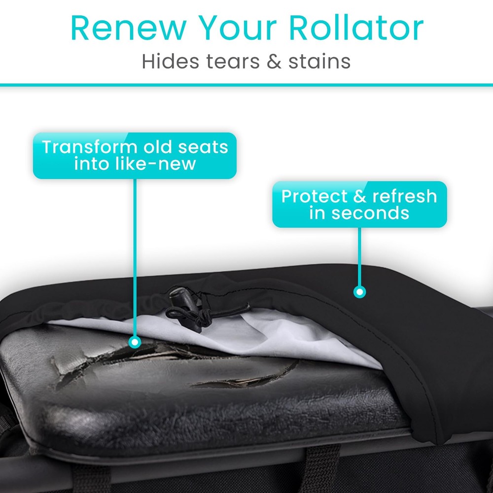 Vive Rollator Walker Seat and Backrest Covers - Removable Washable Black