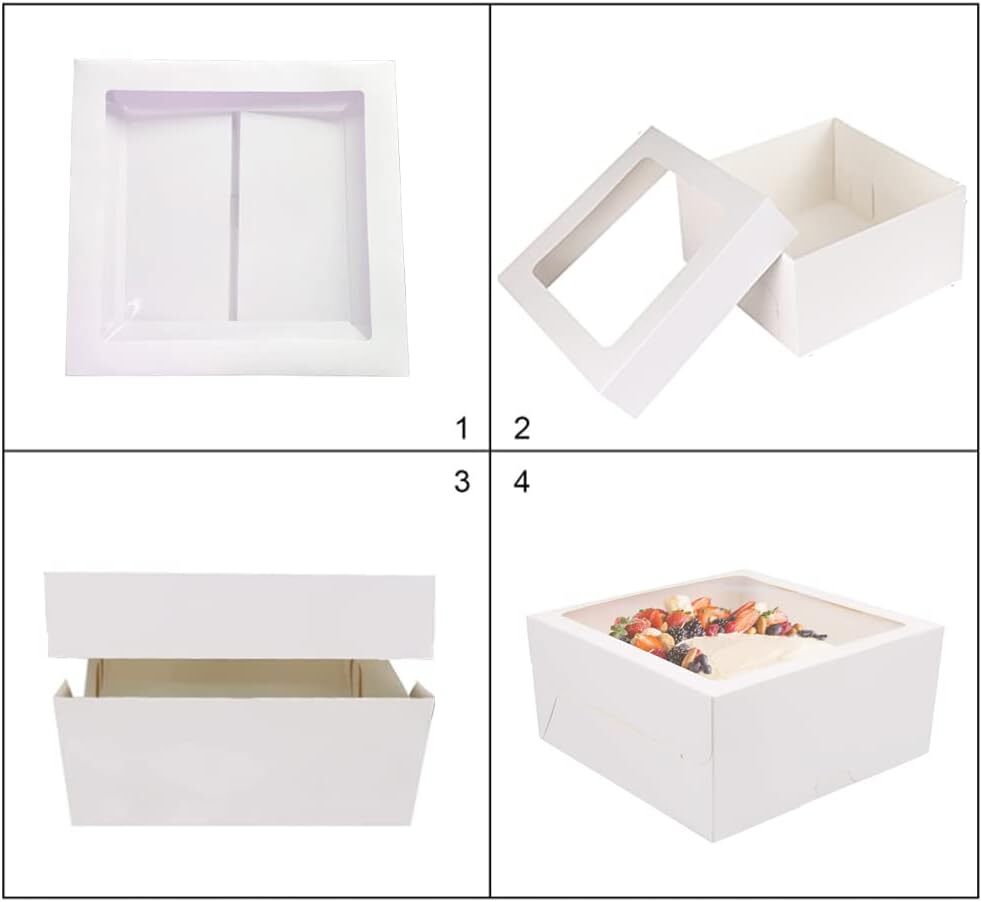20Pcs Cake Boxes with Window and Boards White Bakery for