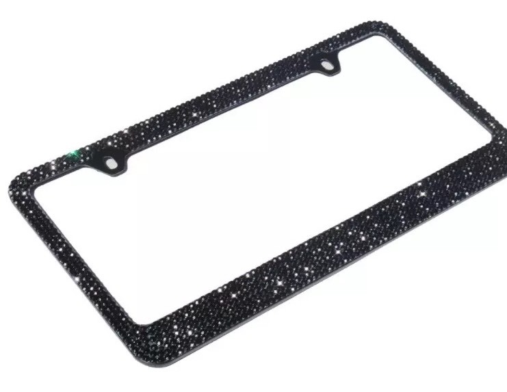 Bling Bling 7 Rows Black Diamond Crystal License Plate Frame/Free Cap