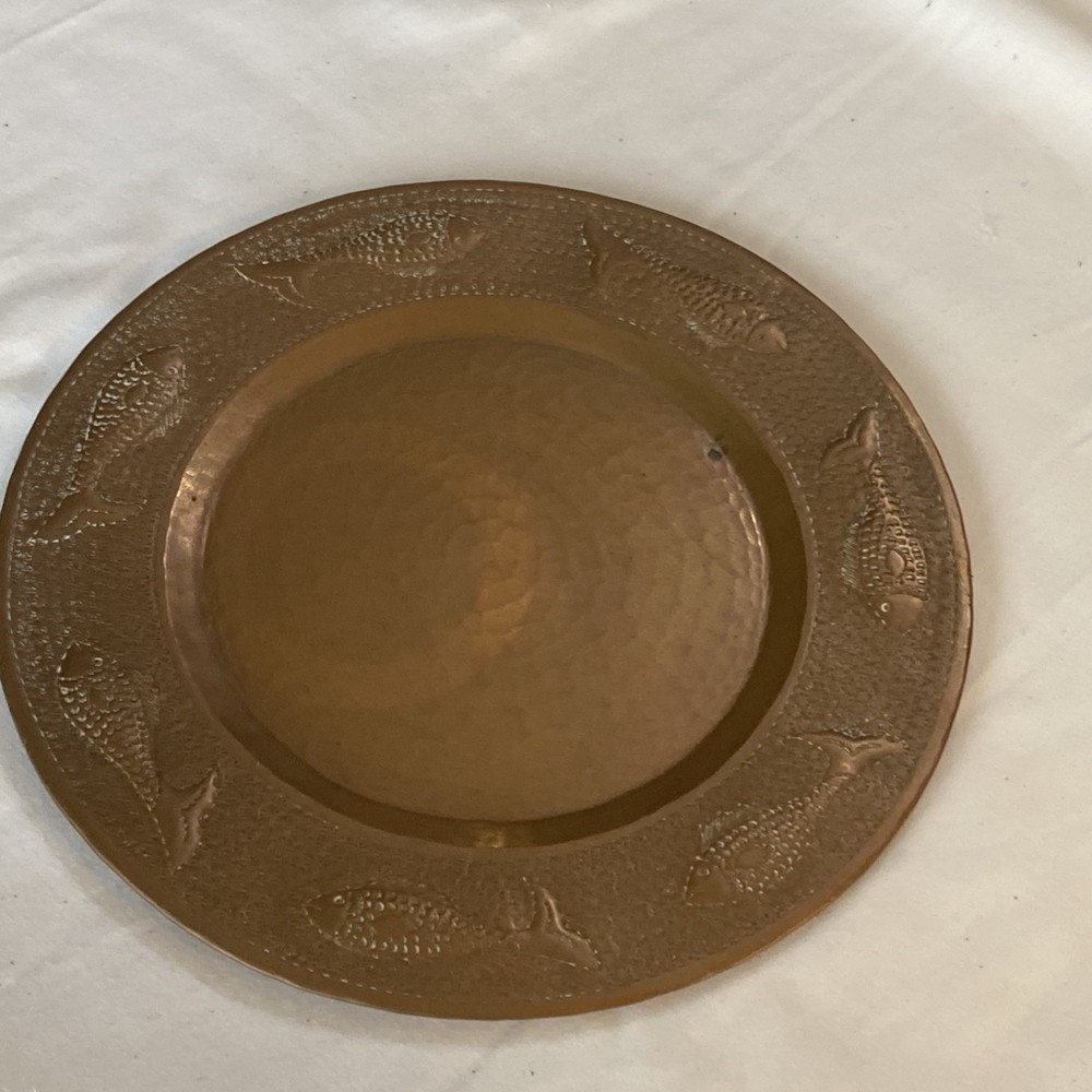 Vintage Solid Copper Plate Fish Motif 12” Wide