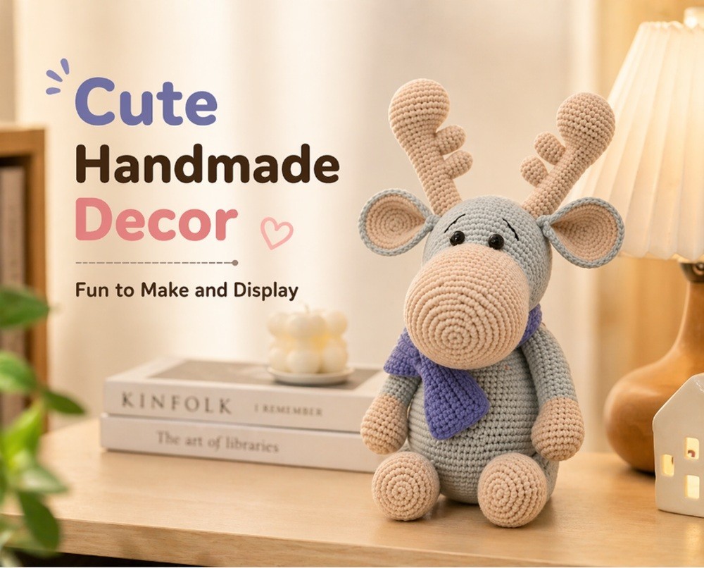 Reindeer Crochet Kit for Beginners Amigurumi DIY Set with Video Tutorial