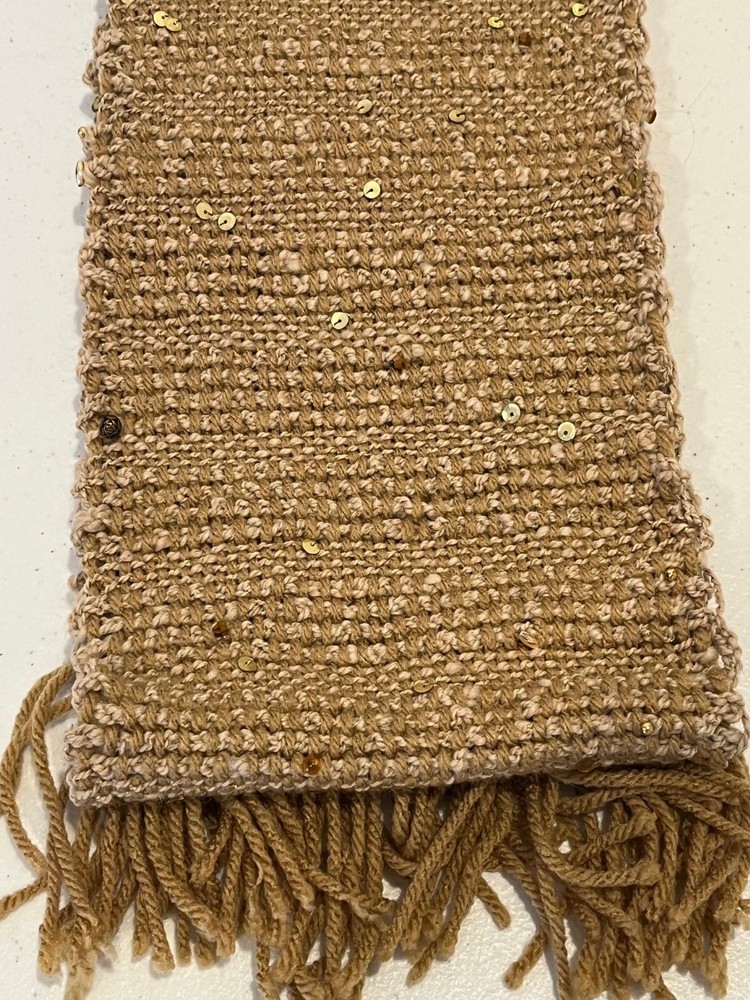 Handwoven Tan Scarf with Beads and Sequins