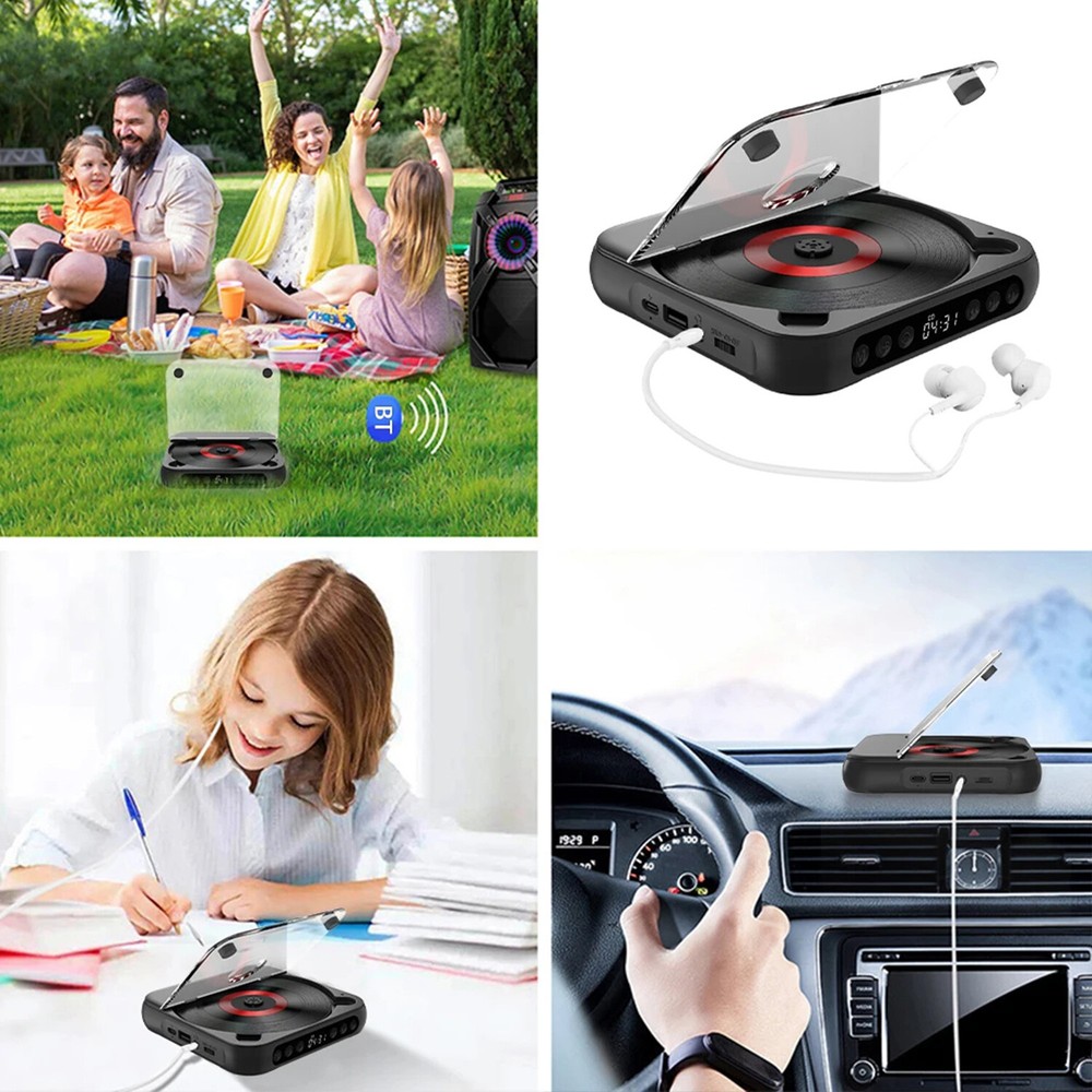 Black Portable CD Player Personal CD Players with Bluetooth Rechargeable