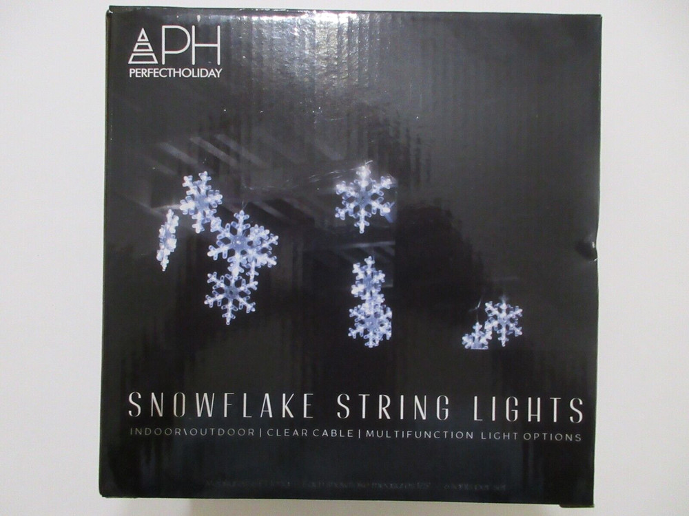 Perfect Holiday LED Snowflake String Lights 6pc Plug-In 8 Light Functions White