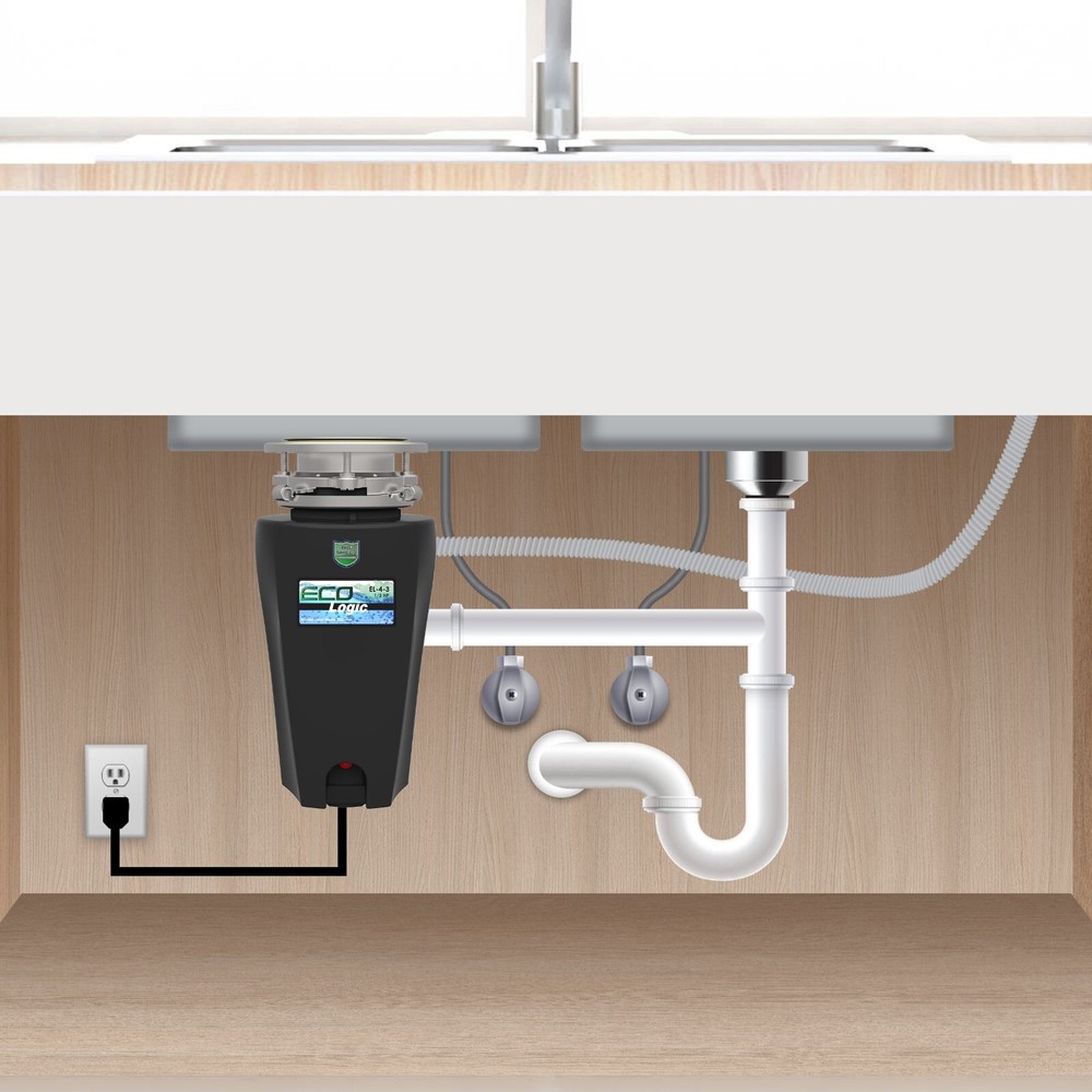 Eco Logic 1/3 HP Continuous Feed Garbage Disposal w/ Cord, Stopper, Splash Guard