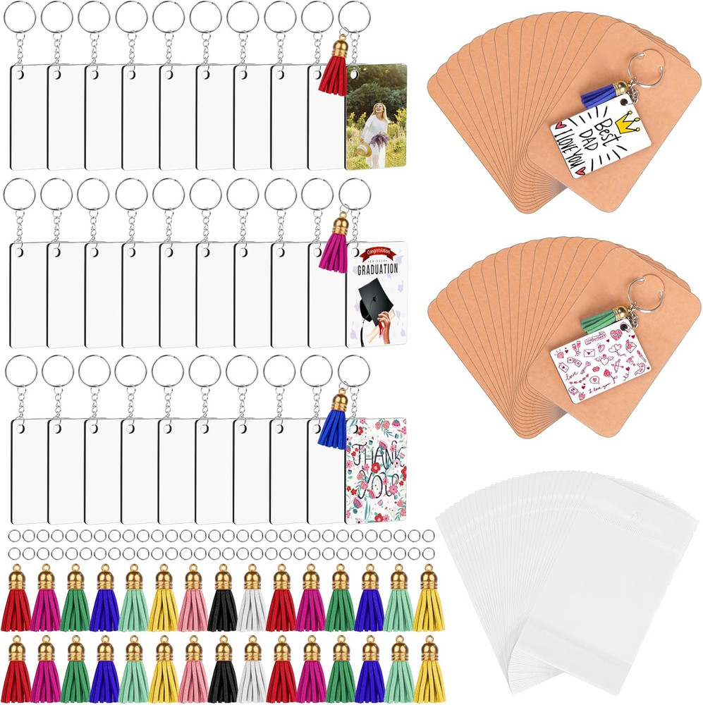 Sublimation Keychain Blanks Bulk, 180PCS Rectangle Sublimation Blanks, MDF Keych