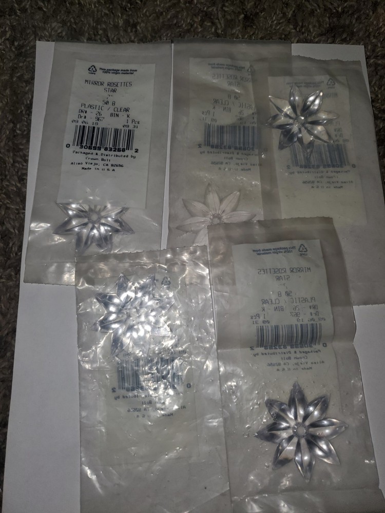 5 CLEAR MIRROR STAR ROSETTES 2” New