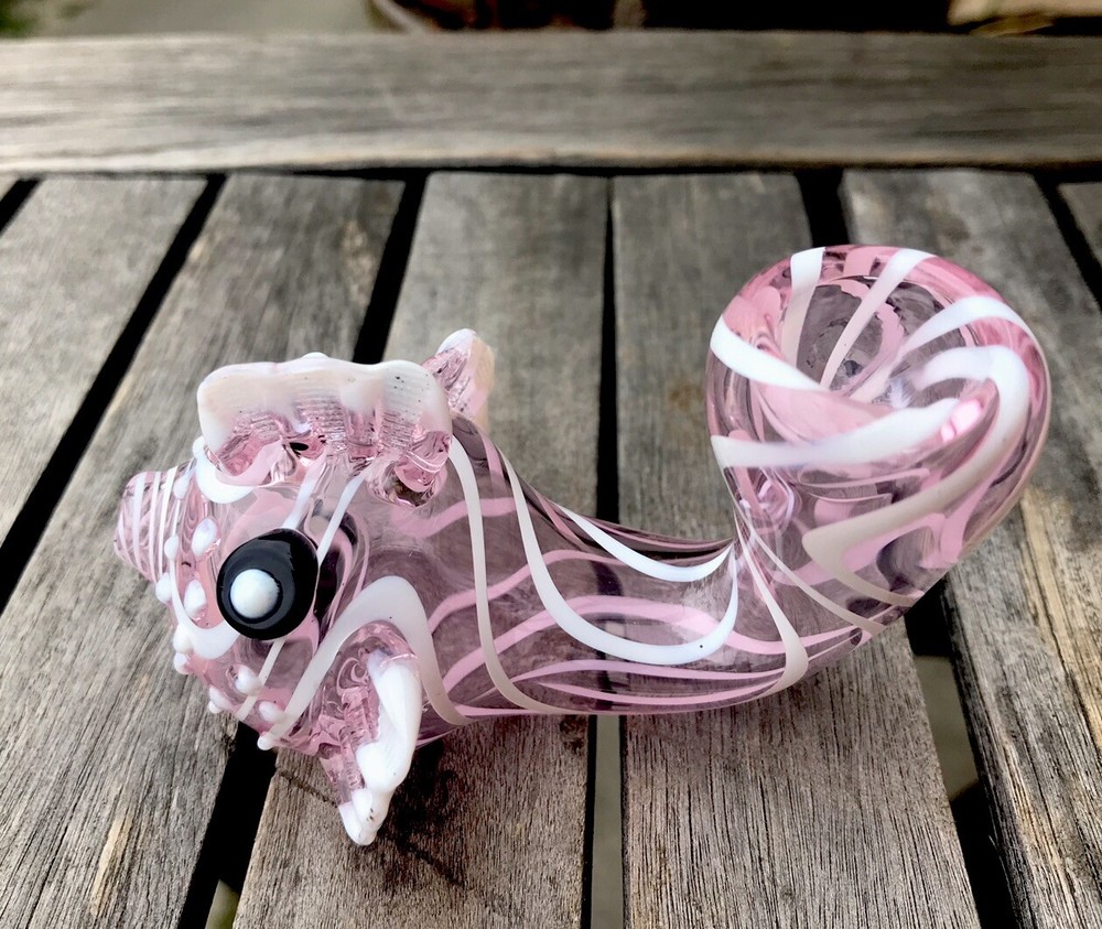 Fish Shaped Glass Hand Pipe(Pink)White Colored Stripes.