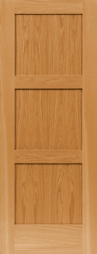 3 Panel Equal Flat Contemporary Shaker Red Oak Solid Core Interior Wood Doors