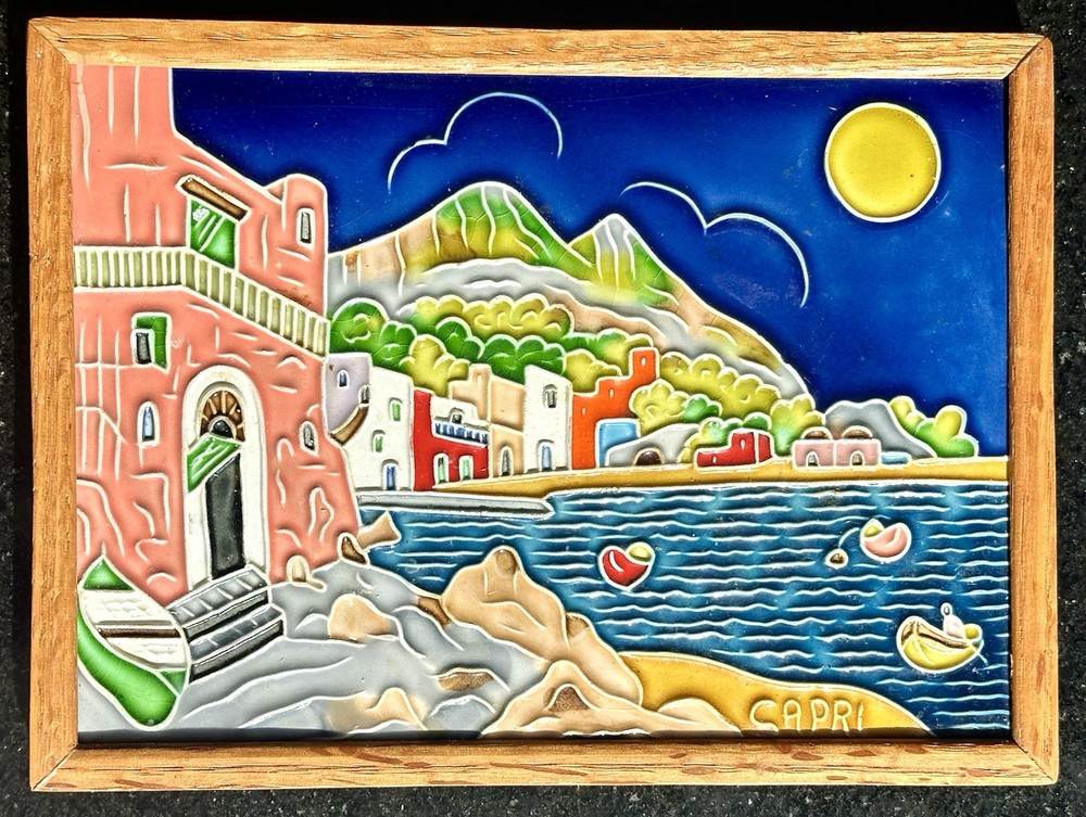 Capri Italian Hand Painted Framed Ceramic Tile 1996