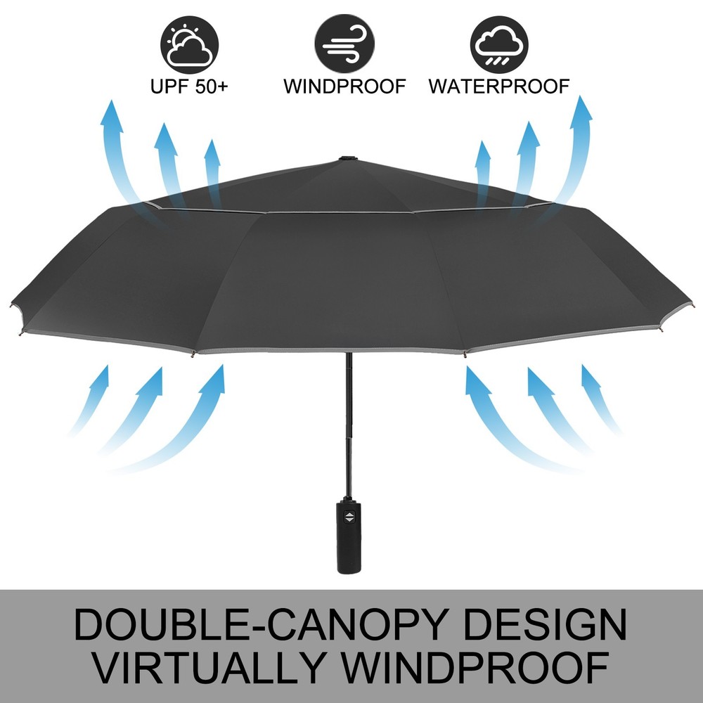 Extra Large Golf Umbrella 62 Inch Windproof 10 Ribs Vented Double Canopy