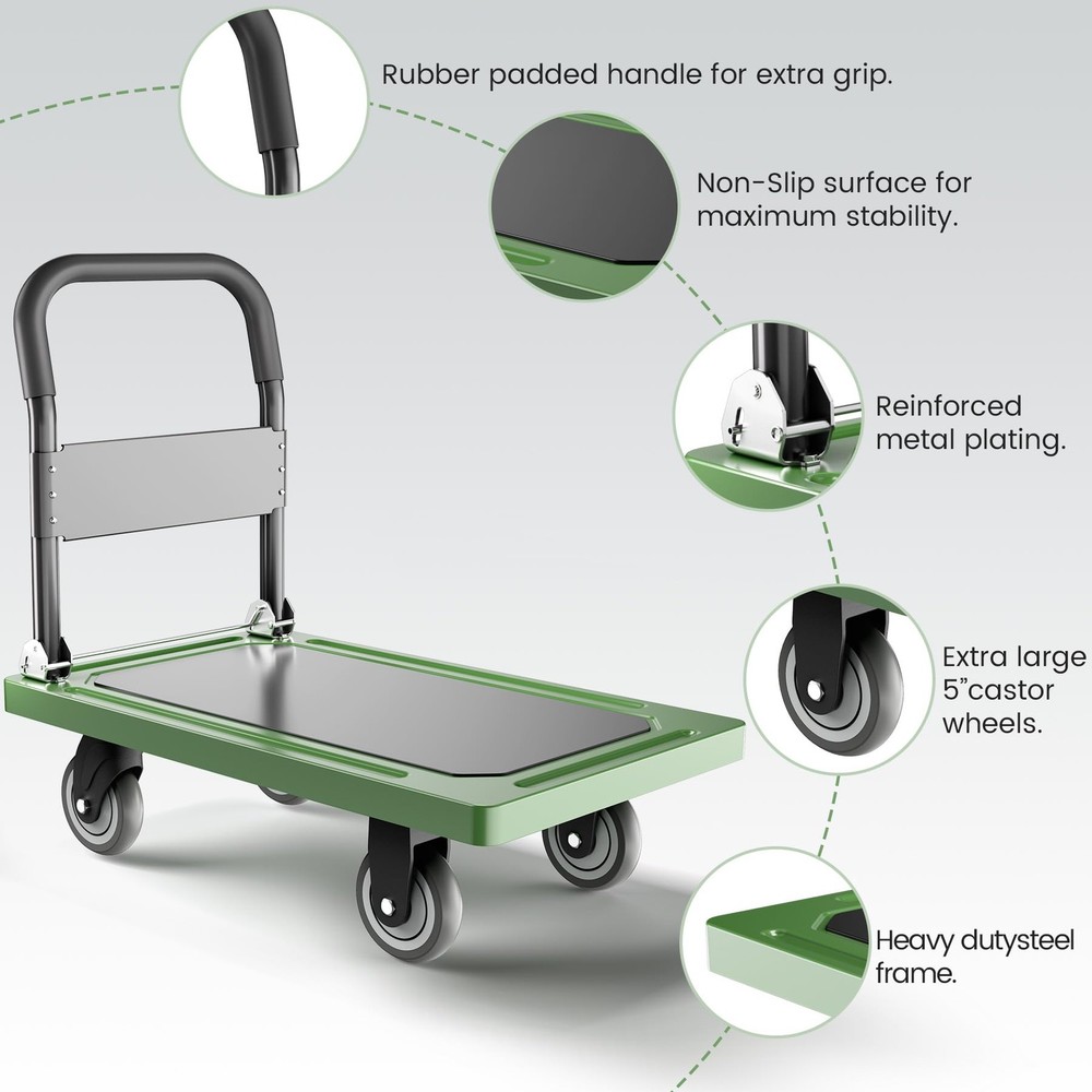 Upgraded Foldable Push Cart Dolly | 880 lbs. Capacity Moving Platform Hand Tr...